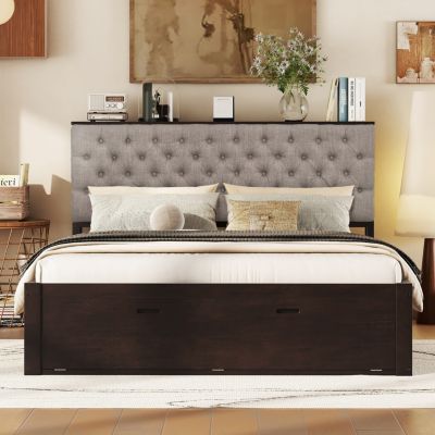 Streamdale Queen Platform Bed with Storage Headboard and Drawers