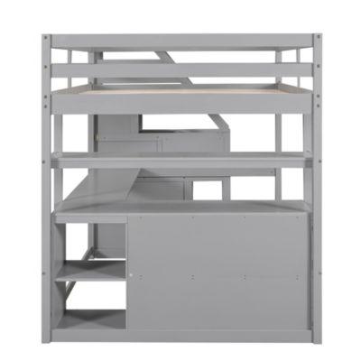 Loft Bed with Desk, Shelves, and Staircase Storage