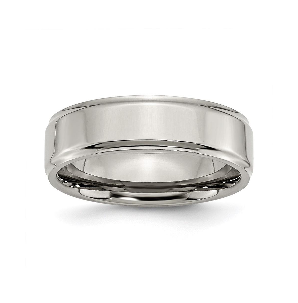 Titanium Polished Ridged Edge Wedding Band Ring - White