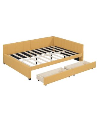 Simplie Fun Yellow Upholstered Daybed with Storage Drawers & No Box Spring Needed
