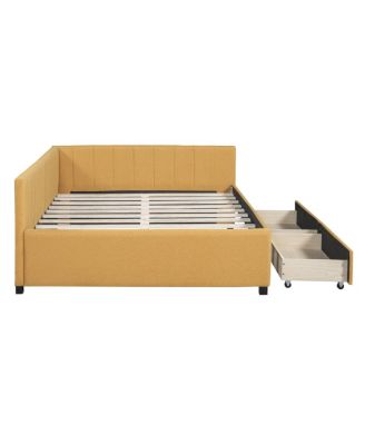 Simplie Fun Yellow Upholstered Daybed with Storage Drawers & No Box Spring Needed