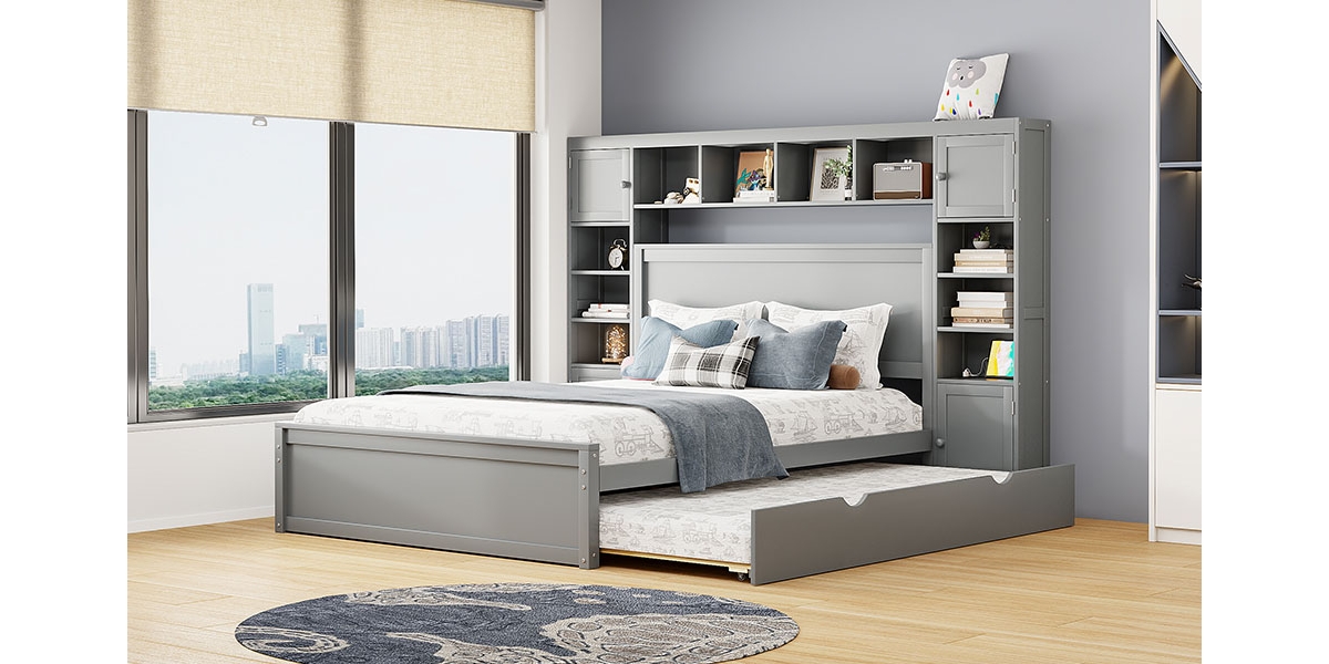 Streamdale Furniture Size Wooden Bed With All-In-One Cabinet, Shelf And Sockets, Espresso