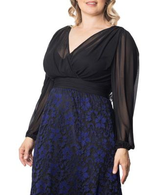 Plus Size Mon Tresor Long Sleeve Lace Evening Gown