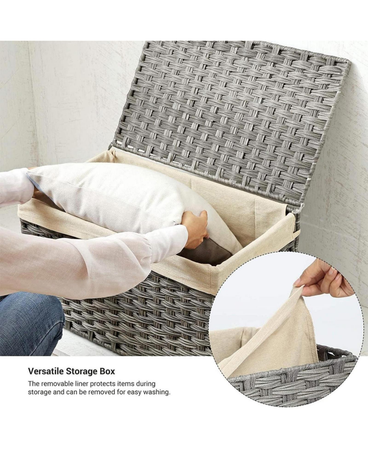 Slickblue Storage Box With Cotton Liner, Rattan-style Storage Basket, Storage Trunk With Lid And Handles