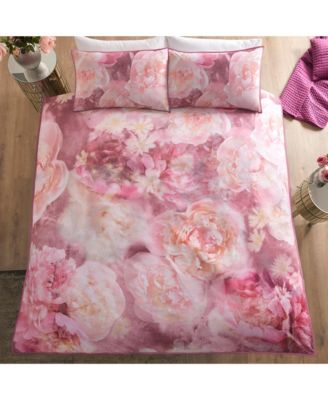 Rose Bloom Cotton Print Duvet Cover Set with Pillowcases, Queen