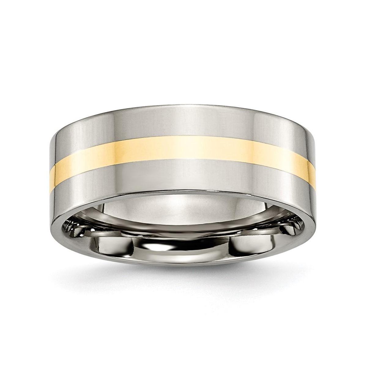 Titanium 14k Gold Inlay Flat Wedding Band Ring - Yellow