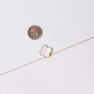 Extra Large Mother of Pearl Single Clover Necklace 14K Gold