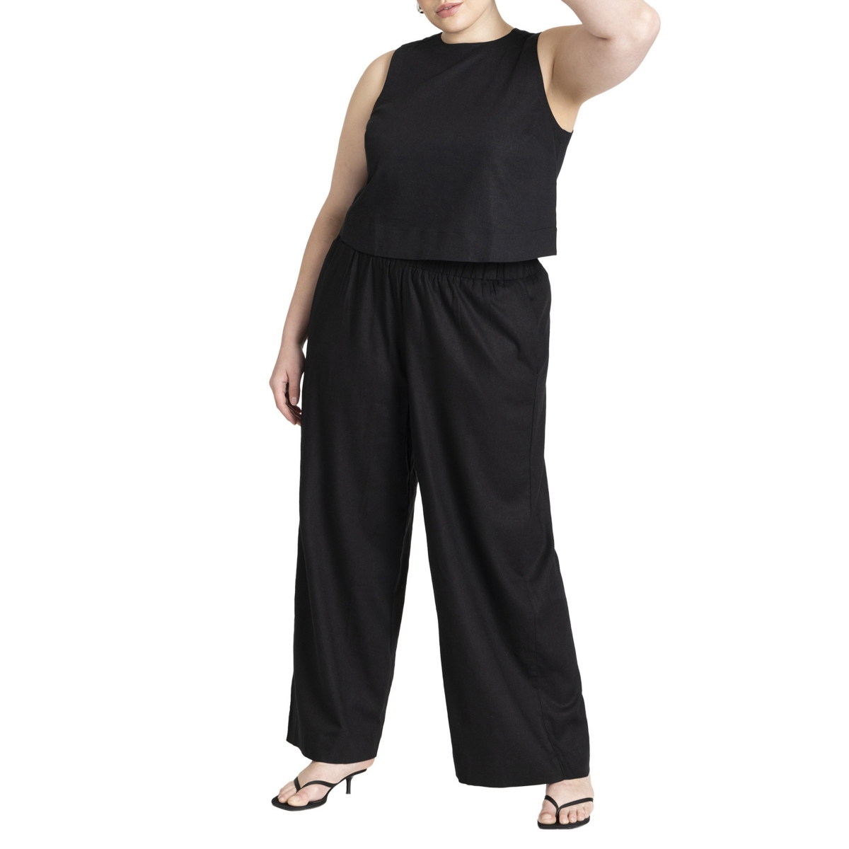 Plus Size Easy Wide Leg Linen Pant - Bright orange