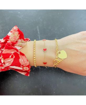 Coral Heart Station Bracelet 14K Gold