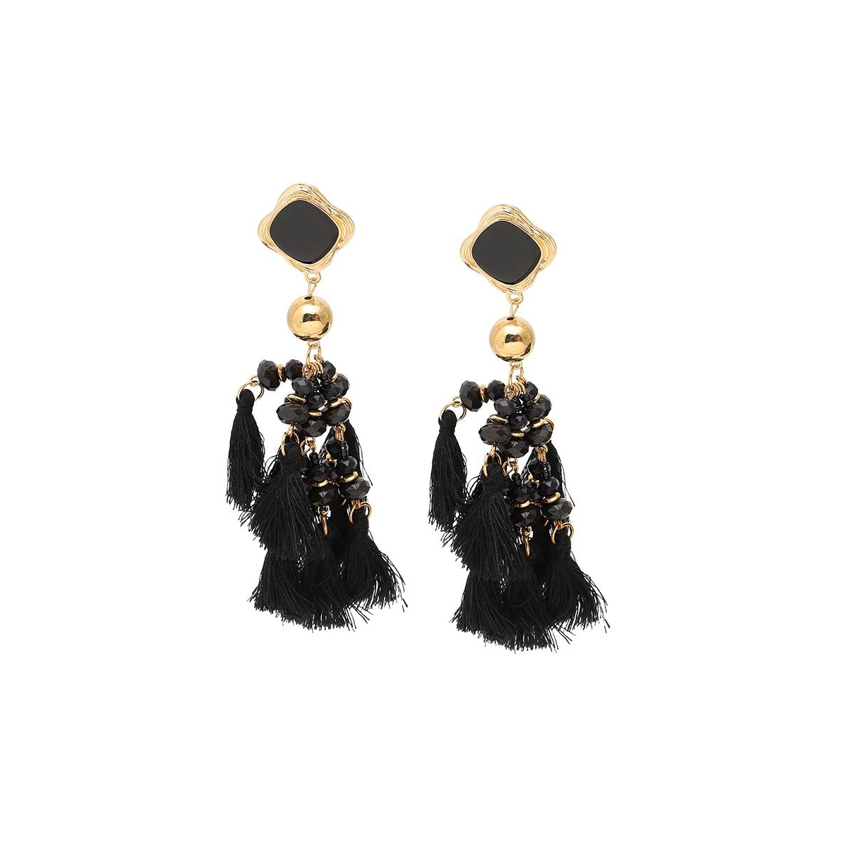 Sohi Women's Tassel Drop Earrings In Black