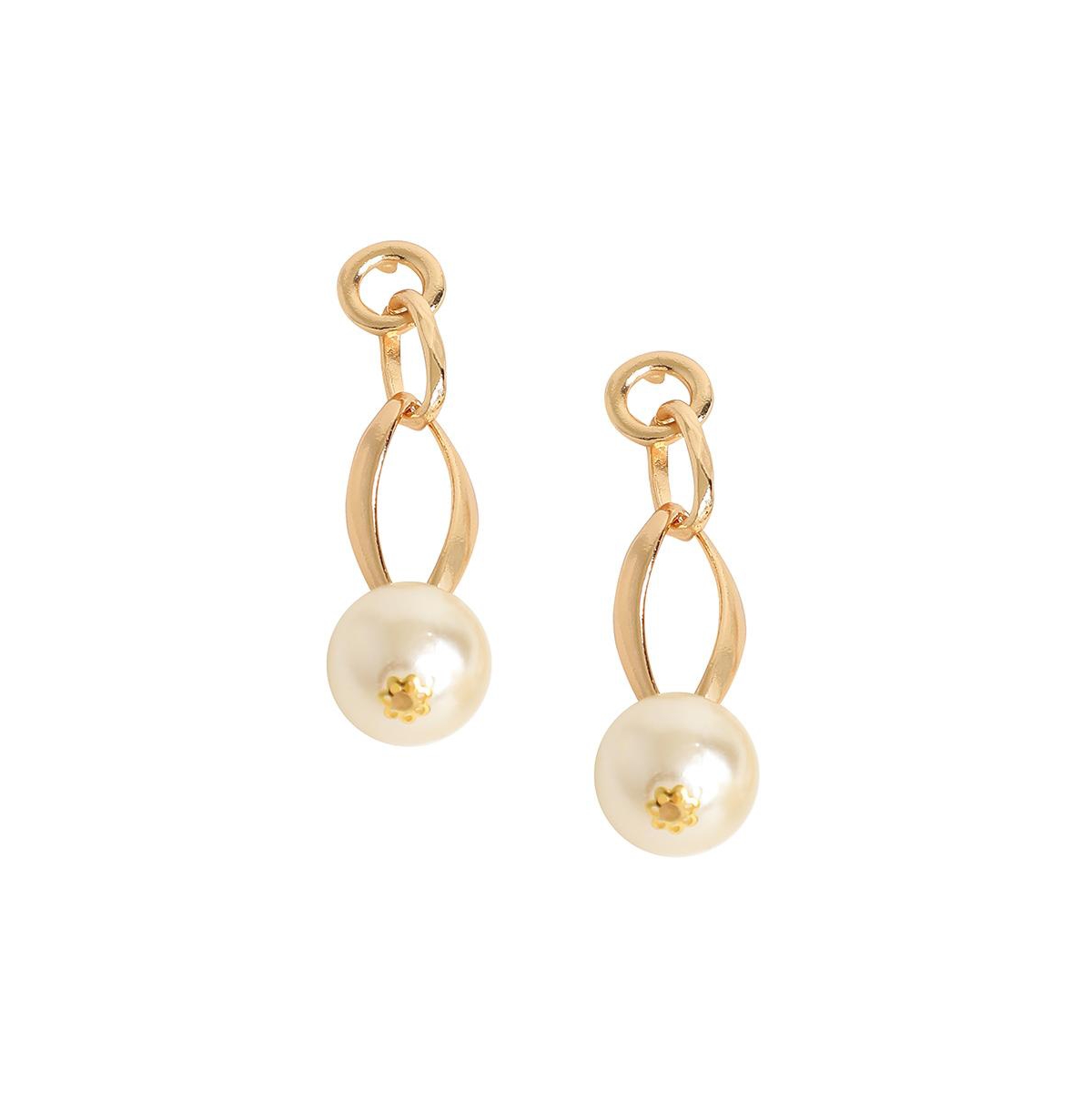 Sohi Women's White Snowball Chain Drop Earrings In Gold