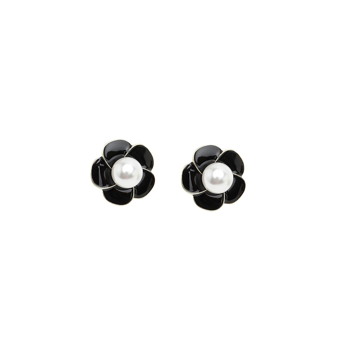 Women's Snowball Flower Stud Earrings - Black