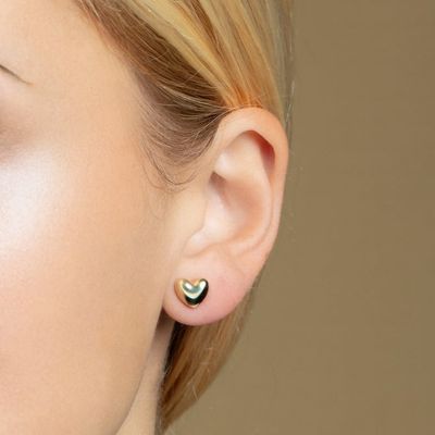Puffy Gold Heart Stud Earrings 14K Gold