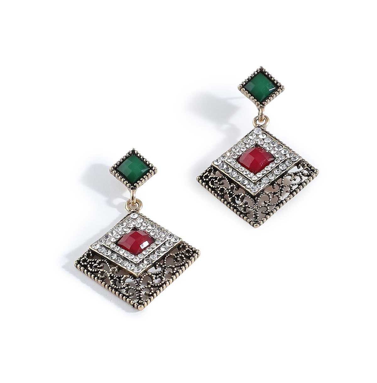 Sohi Multi Color Gold Plated Designer Stone Drop Earring For Women's In Green
