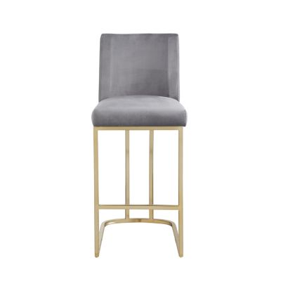  Set of 2 Modern Velvet Bar Stools in Gold/Grey