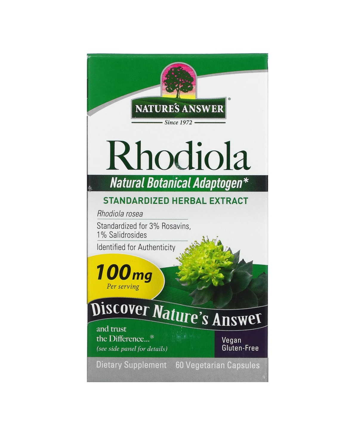 Rhodiola 100 mg - 60 Vegetarian Capsules - Assorted Pre-pack (See Table