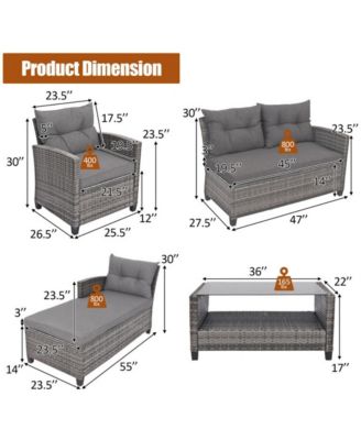 4 Pieces Patio Rattan Furniture Set with Cushion and Table Shelf