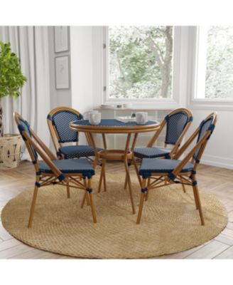 Sacha Bistro Style Table With Glass Top, Pe Rattan, 4 Stack Chairs, And Bamboo Finished Metal Frame For Indoor/Outdoor Use