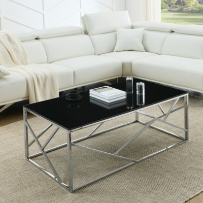 Rectangular Glass Coffee Table with Stainless Steel Frame