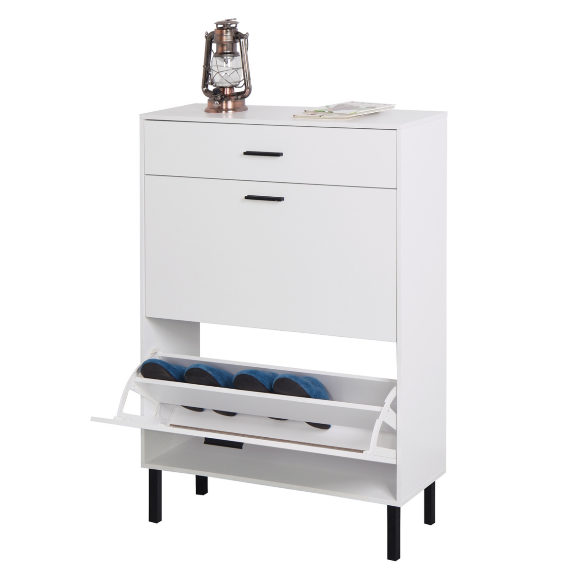 Modern Shoe Cabinet with Drawers and Metal Legs