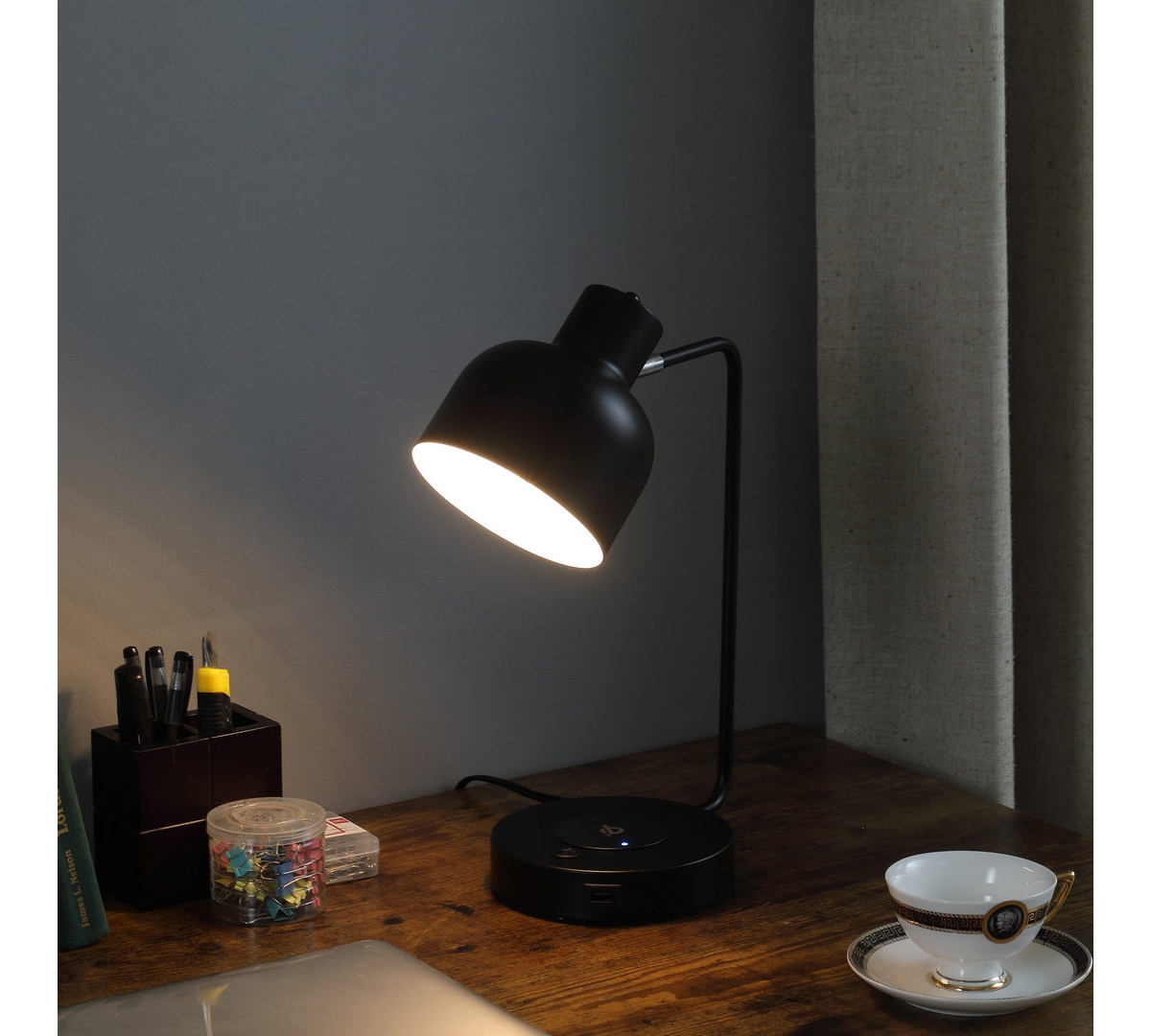 Streamdale Vadim Black Student Desk Lamp with Usb Port (15.25")