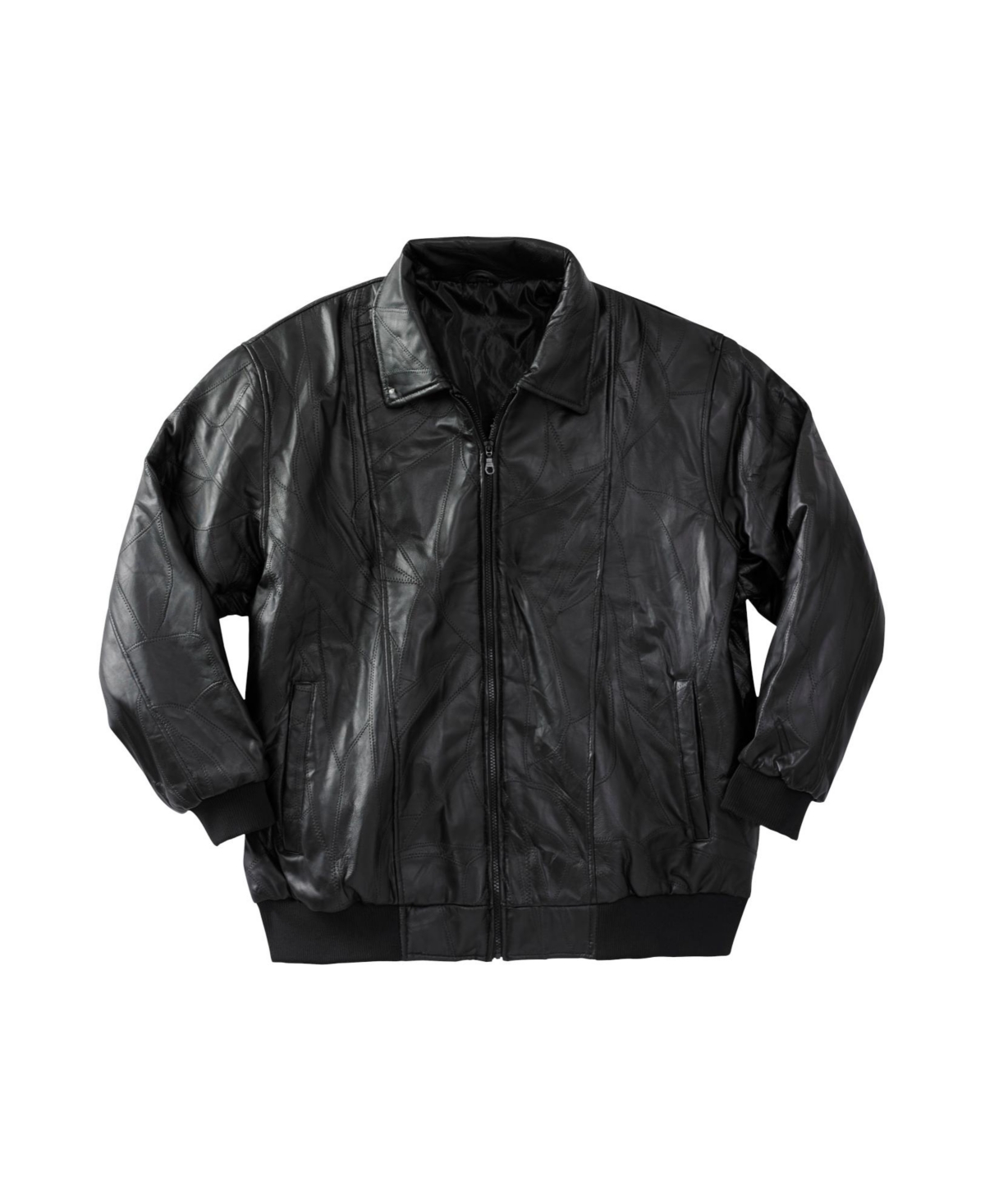 Big & Tall Embossed Leather Bomber Jacket - Black