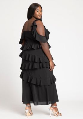 Women's Plus Size Asym Ruffle Maxi Dress