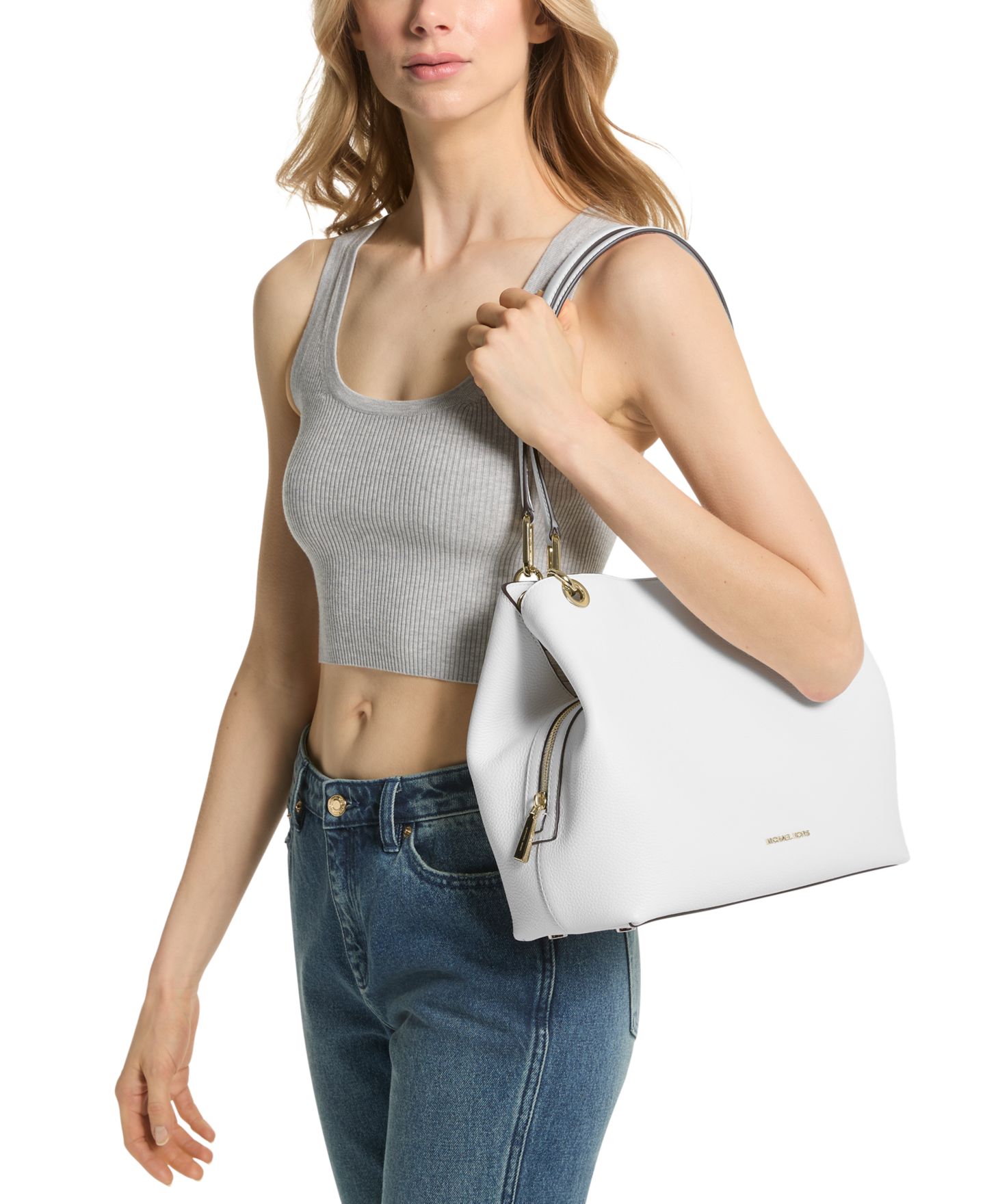 Женская сумка Michael Kors Kensington Large Leather Tote, цвет: Оптический — фото 4