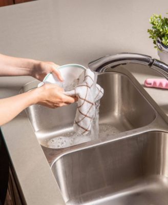 Scrubber Dishcloths Collection Windowpane Dishrag Set, 12x12", White/Stone Stripe, 6 Piece