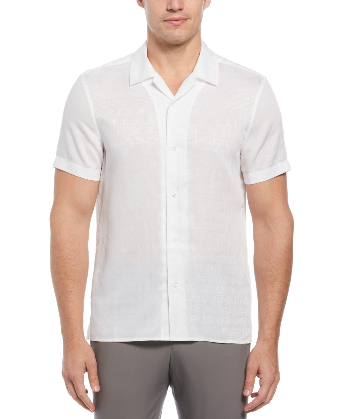 Men's Geo Pattern Short Sleeve Button-Front Camp Shirt - Bright White