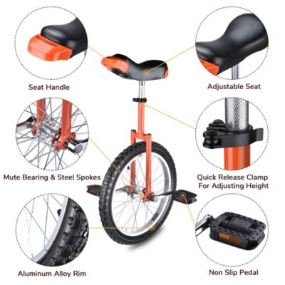 18 In Wheel Outdoor Unicycle Skid-proof Tire Fitness Bicycle Balance Training for Adults Teenagers Kids, Orange