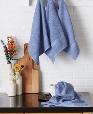 Basic Terry Collection Waffle Dishtowel Set, 15x26", Solid Stonewash Blue, 4 Piece