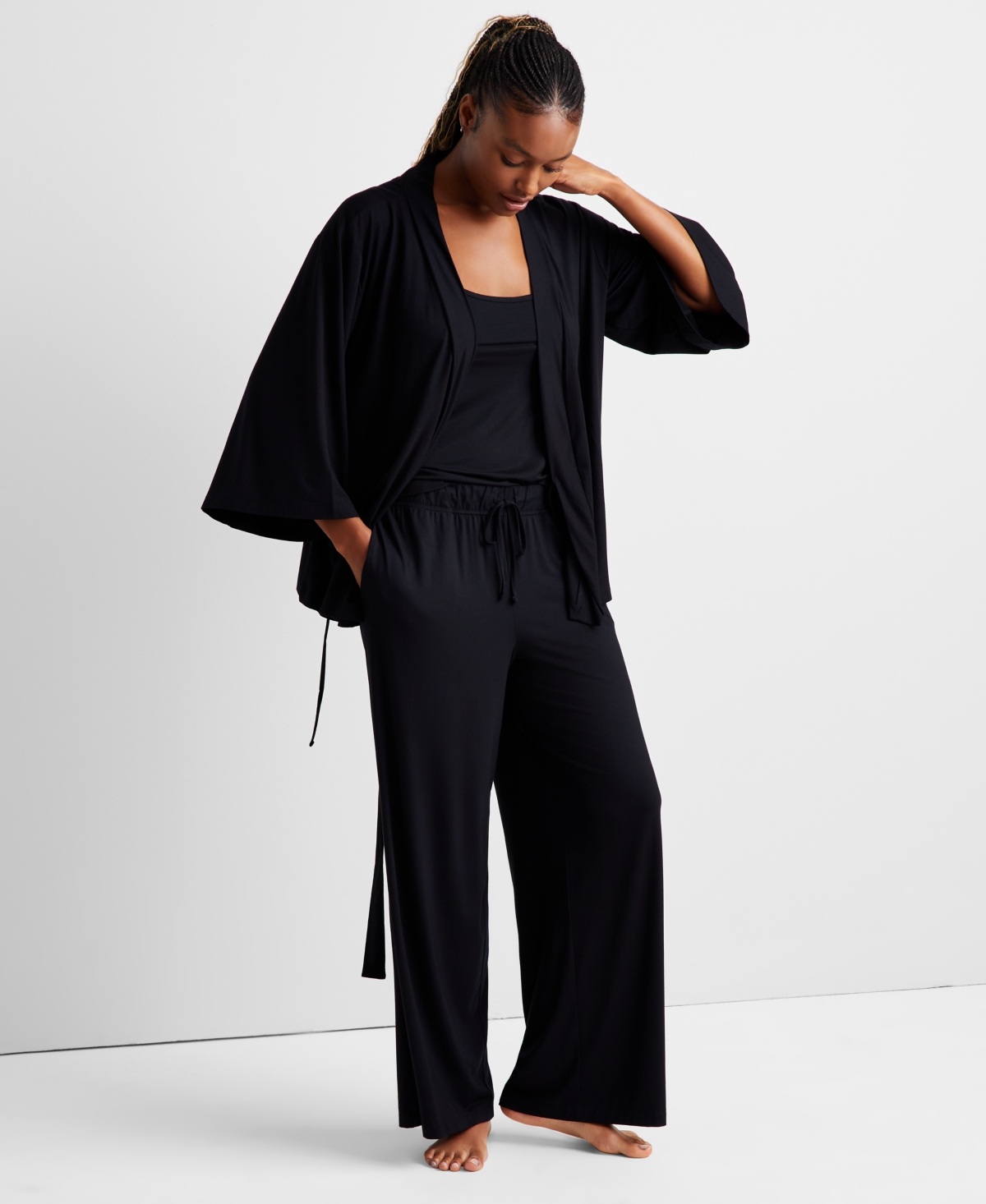 Women's 3-Piece. Fluid-Knit Pajama Set, Created for Macy's - Organic Green