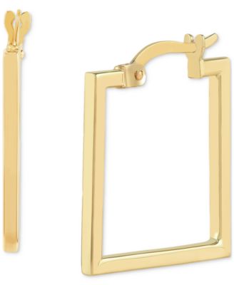 Polished Square Geometrical Small Hoop Earrings in 10k Gold, 3/4"