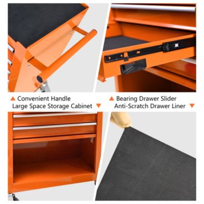  4 Drawers Multifunctional Tool Cart With Wheels-Orange