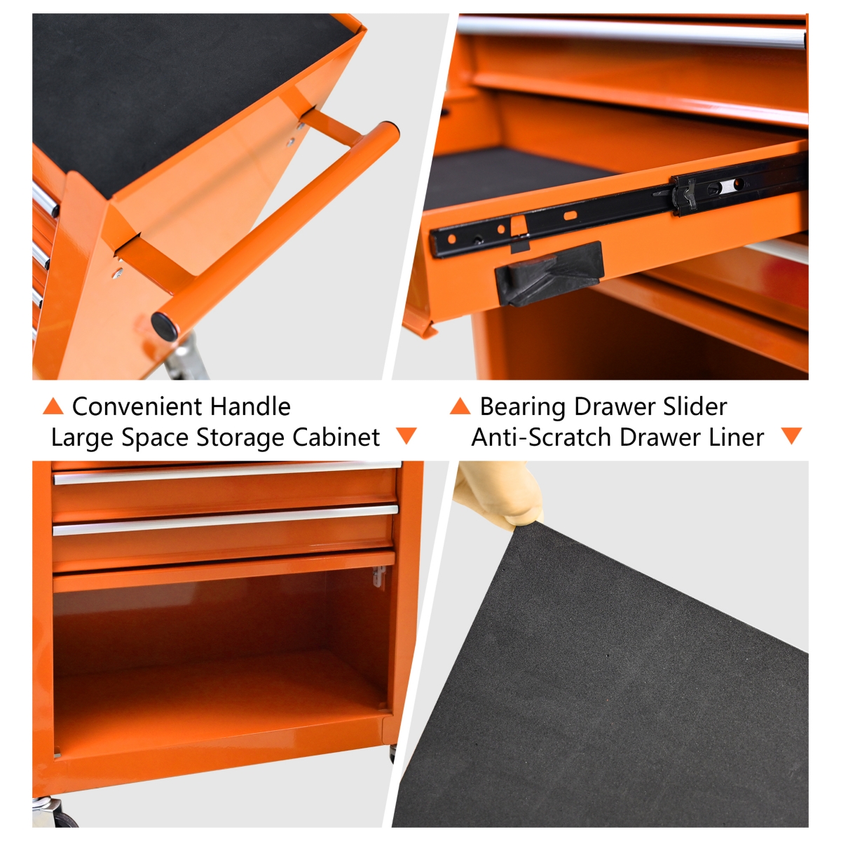 Simplie Fun 4 Drawers Multifunctional Tool Cart With Wheels-Orange