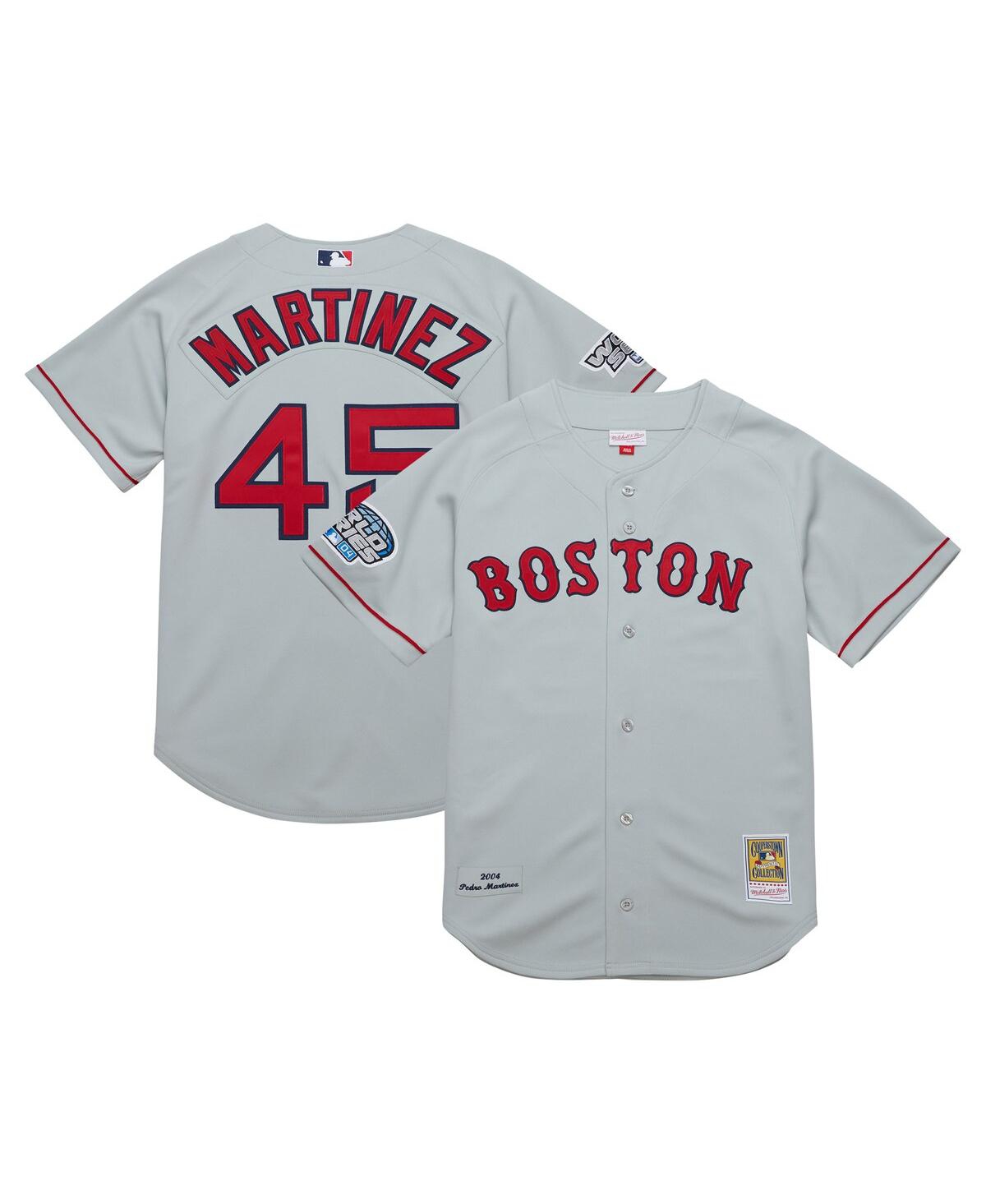 Mitchell Ness Men's Pedro Martinez Gray Boston Red Sox 2004 Cooperstown Collection Authentic Throwback Jersey - Gray