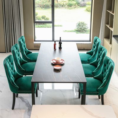 Contemporary Green Velvet Dining Chair Set