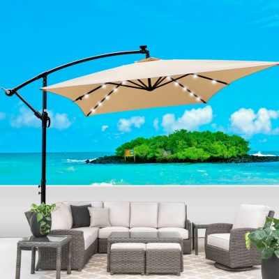 Streamdale Solar Powered LED Patio Umbrella, 8 Ribs, Crank and Cross Base