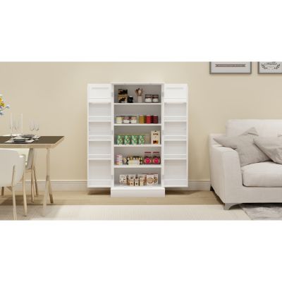 White LED Kitchen Pantry Cabinet with 2 Doors and Shelves