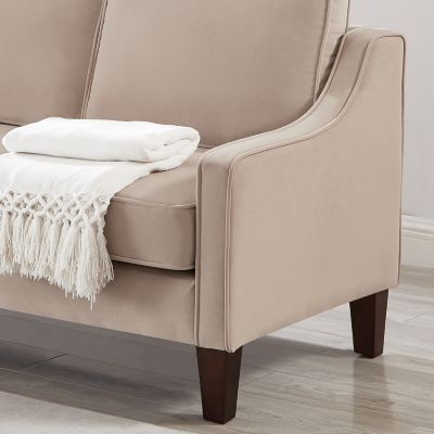 Velvet 3-Seat Sofa with Wood Legs