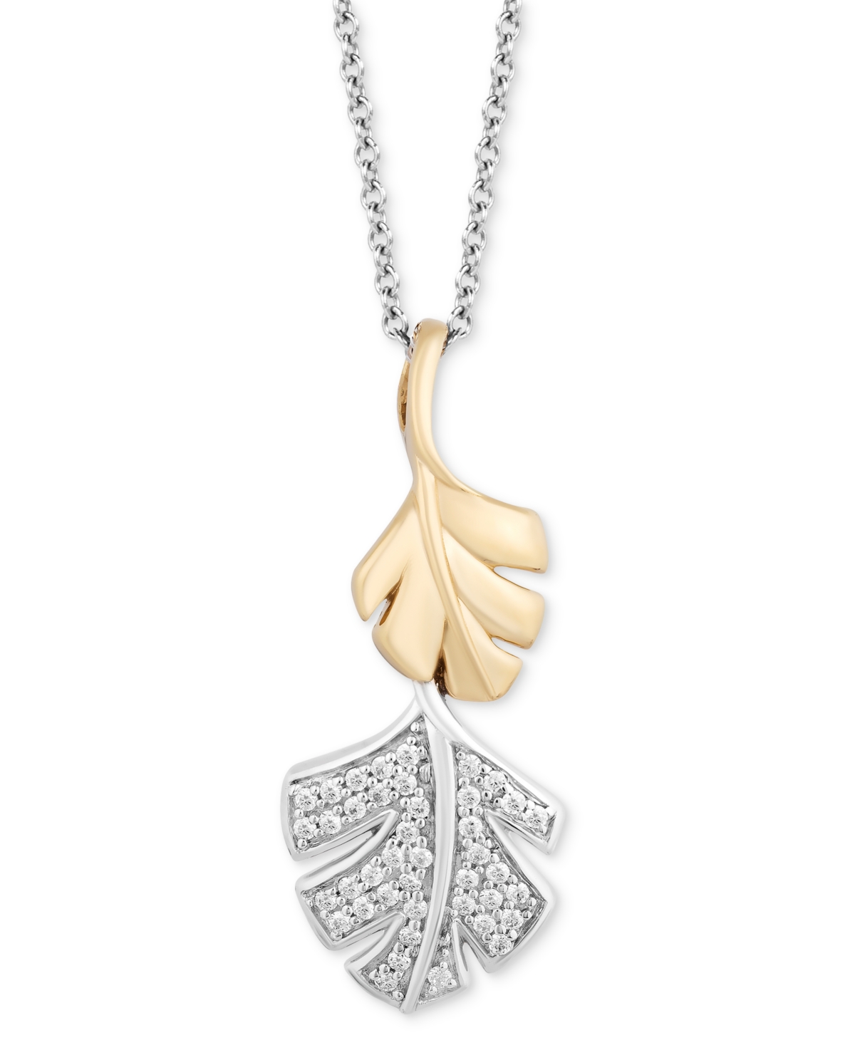 Diamond Moana Leaf Pendant Necklace (1/6 ct. t.w.) in Sterling Silver & 10k Gold - Sterling Silver  Yellow Gold