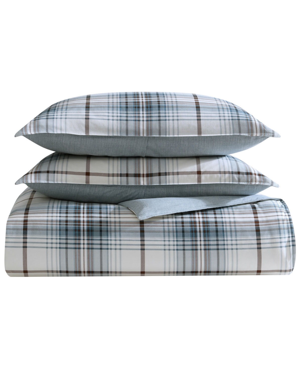 Eddie Bauer Alder Plaid Reversible 3 Piece Comforter Set, Full/queen In Blue Grey