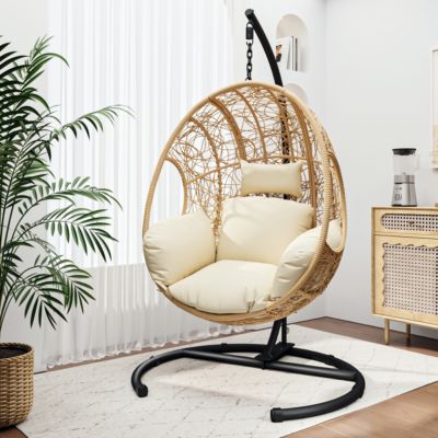 Streamdale New Comming Outdoor Indoor PE Wicker Swing Egg Chair Natural Color