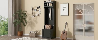 Slim White Hall Tree with Cabinet & Hooks