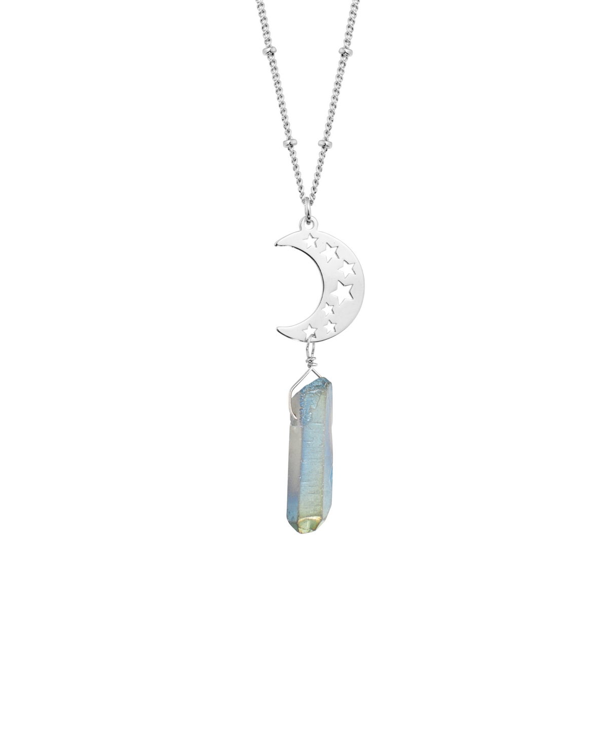 MACY'S AURORA BOREALIS OR MYSTIC QUARTZ SILVER PLATED CUT-OUT STARS HALF MOON NECKLACE 