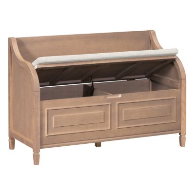Rustic Style Solid Wood Entryway Multifunctional Storage Bench With Safety Hinge (Gray Wash+ Beige)