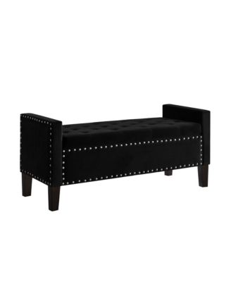 Black Upholstered Storage Bench with Armrest