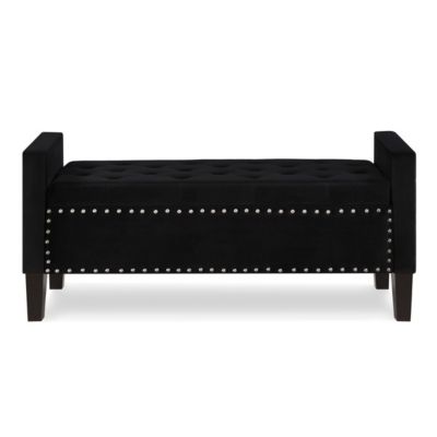 Black Upholstered Storage Bench with Armrest