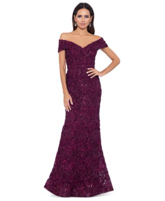 XSCAPE - Petite Off-The-Shoulder Lace Gown